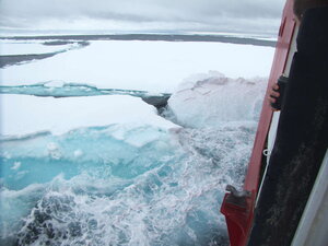 Crashing through the sea-ice, the ship is capable of cracking significant floes.