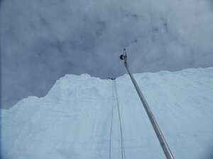 Having abseiled to the bottom of the crack, we have a great view of our trusty field guide keeping an eye on us!